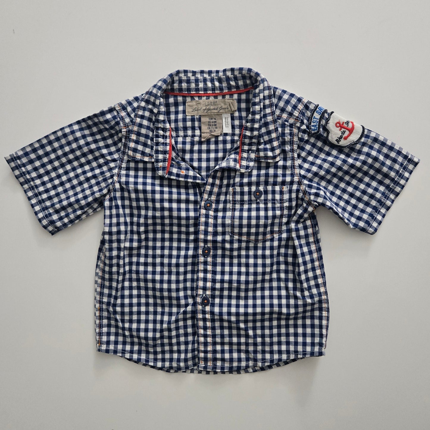 L.O.G.G Button Up 6-9M (fits bigger)