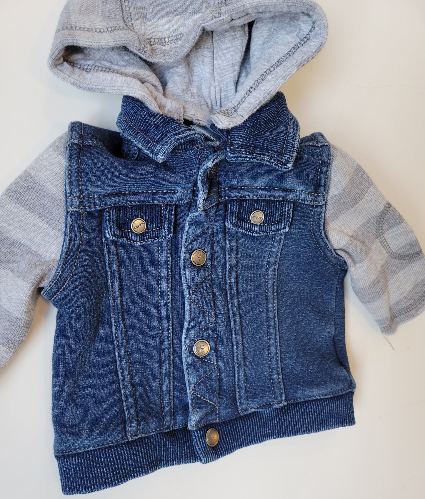 Mayoral denim knit hoodie 1 to 2 months